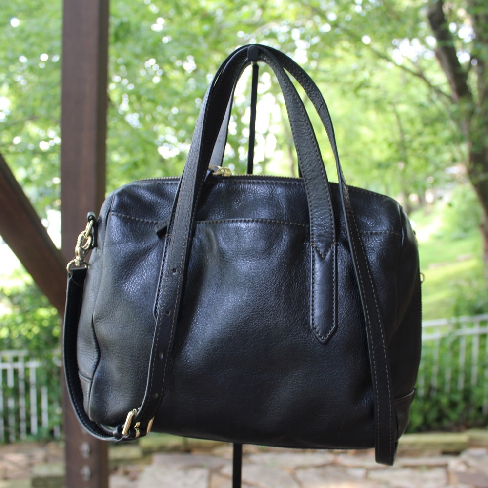 Fossil Black Leather Satchel with Gold Accents - Picture 5 of 11